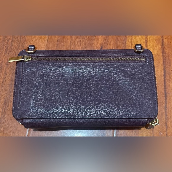 Tumi Larkin Stockton Phone Wallet Crossbody Purple Leather - Picture 2 of 5